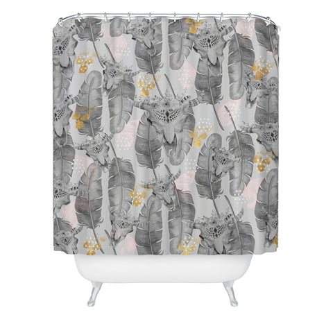 Marta Barragan Camarasa Boho skull and feathers pattern Shower Curtain