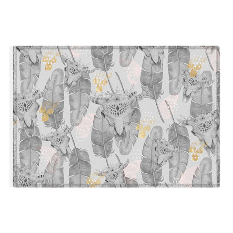 Marta Barragan Camarasa Boho skull and feathers pattern Outdoor Rug
