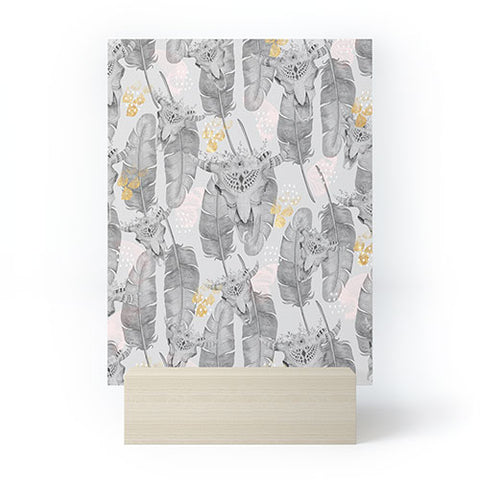 Marta Barragan Camarasa Boho skull and feathers pattern Mini Art Print