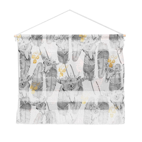 Marta Barragan Camarasa Boho skull and feathers pattern Wall Hanging Landscape