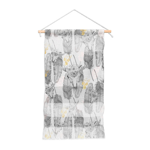 Marta Barragan Camarasa Boho skull and feathers pattern Wall Hanging Portrait