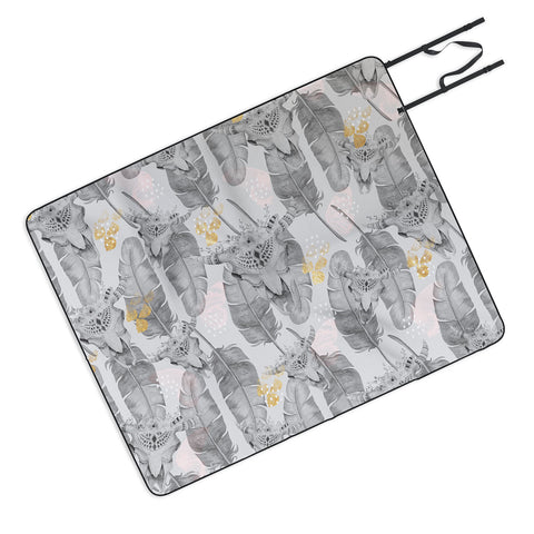 Marta Barragan Camarasa Boho skull and feathers pattern Picnic Blanket