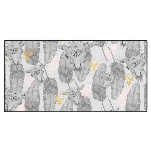 Marta Barragan Camarasa Boho skull and feathers pattern Desk Mat