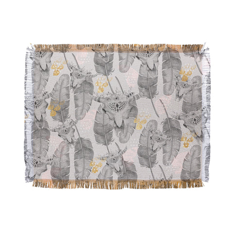 Marta Barragan Camarasa Boho skull and feathers pattern Throw Blanket