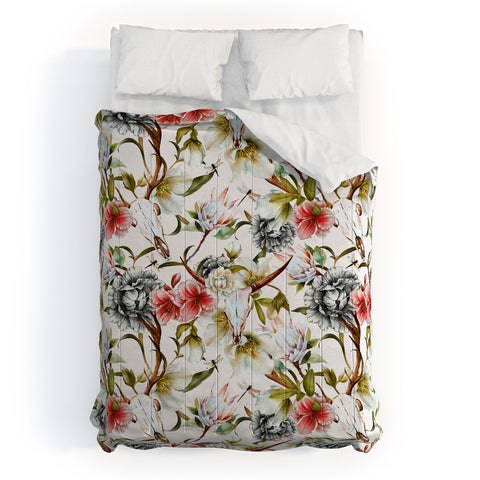 Marta Barragan Camarasa Boho skulls blooming in the garden Comforter
