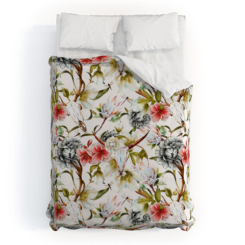 Marta Barragan Camarasa Boho skulls blooming in the garden Duvet Cover