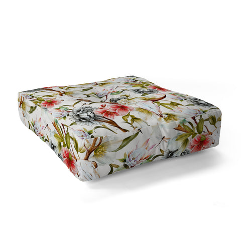 Marta Barragan Camarasa Boho skulls blooming in the garden Floor Pillow Square