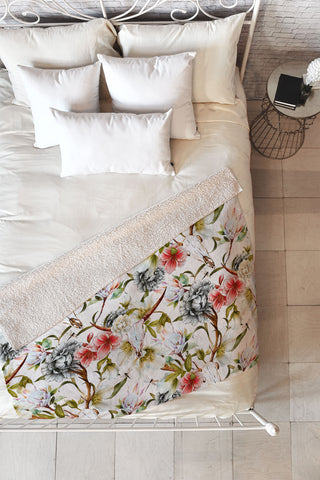 Marta Barragan Camarasa Boho skulls blooming in the garden Fleece Throw Blanket