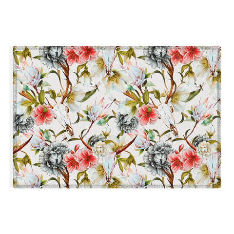 Marta Barragan Camarasa Boho skulls blooming in the garden Outdoor Rug