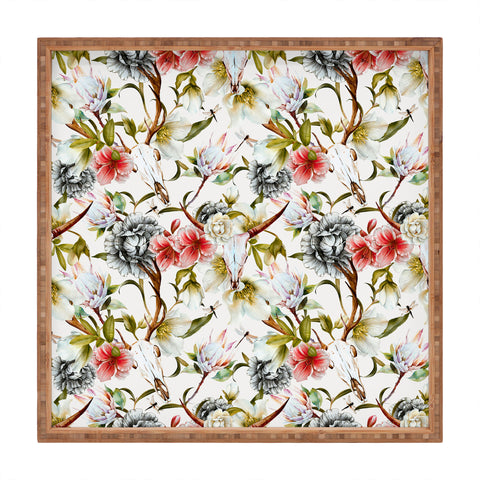 Marta Barragan Camarasa Boho skulls blooming in the garden Square Tray