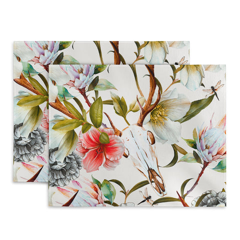 Marta Barragan Camarasa Boho skulls blooming in the garden Placemat