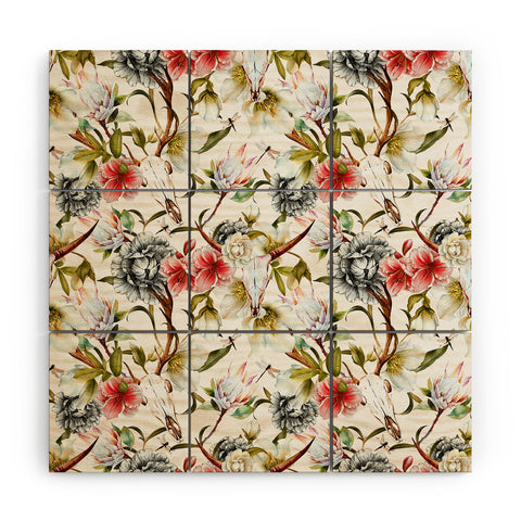 Marta Barragan Camarasa Boho skulls blooming in the garden Wood Wall Mural