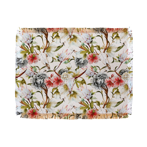 Marta Barragan Camarasa Boho skulls blooming in the garden Throw Blanket