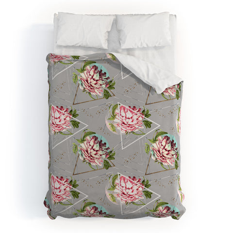 Marta Barragan Camarasa Botanical blooming with geometric Duvet Cover