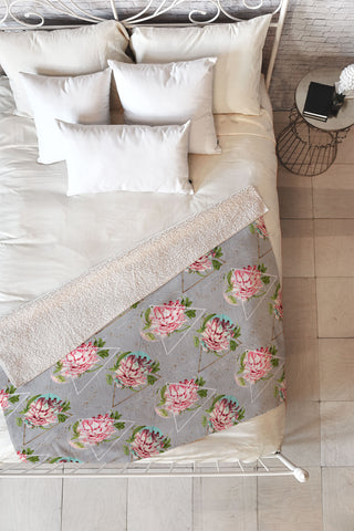 Marta Barragan Camarasa Botanical blooming with geometric Fleece Throw Blanket