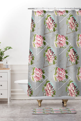 Marta Barragan Camarasa Botanical blooming with geometric Shower Curtain And Mat