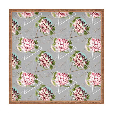 Marta Barragan Camarasa Botanical blooming with geometric Square Tray