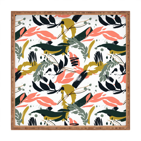 Marta Barragan Camarasa Brushstrokes of nature I Square Tray