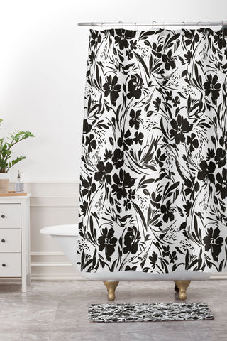 Marta Barragan Camarasa BW tropical floral Shower Curtain And Mat