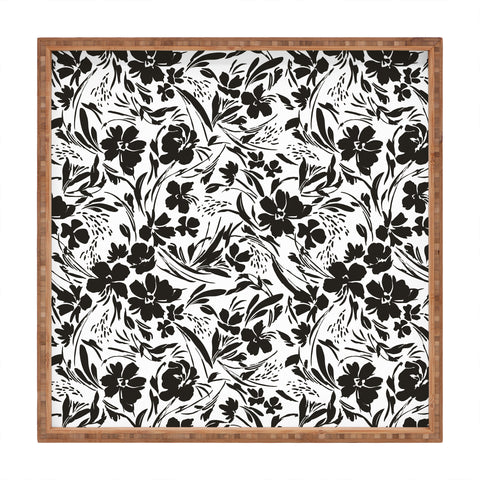 Marta Barragan Camarasa BW tropical floral Square Tray