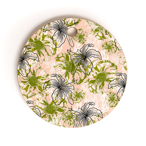Marta Barragan Camarasa Cactus and exotic flowers Cutting Board Round