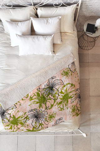 Marta Barragan Camarasa Cactus and exotic flowers Fleece Throw Blanket