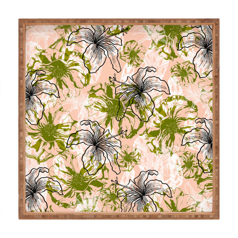 Marta Barragan Camarasa Cactus and exotic flowers Square Tray