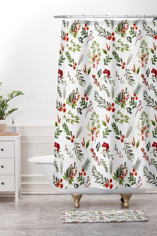 Marta Barragan Camarasa Christmas Botany 001 Shower Curtain And Mat