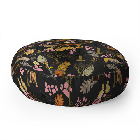 Marta Barragan Camarasa Colorful forest animals I Floor Pillow Round