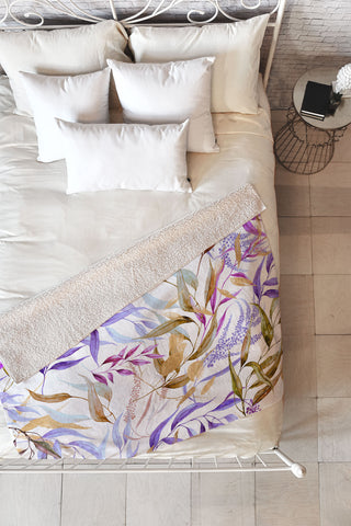 Marta Barragan Camarasa Colorful leaves and gold Fleece Throw Blanket