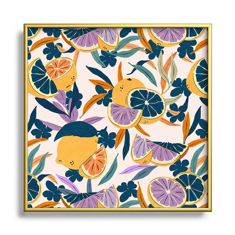 Marta Barragan Camarasa Colorful lemons and oranges F Square Metal Framed Art Print