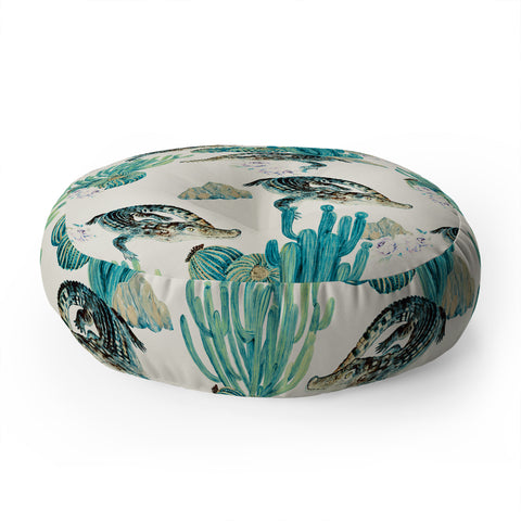 Marta Barragan Camarasa Crocodiles and cactus bloom Floor Pillow Round