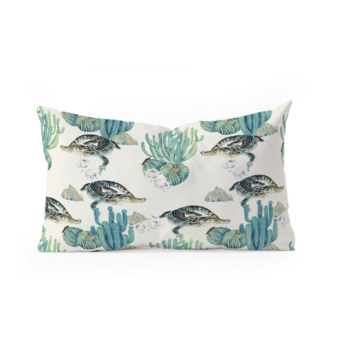 Marta Barragan Camarasa Crocodiles and cactus bloom Oblong Throw Pillow