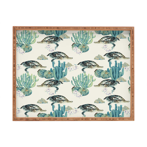 Marta Barragan Camarasa Crocodiles and cactus bloom Rectangular Tray