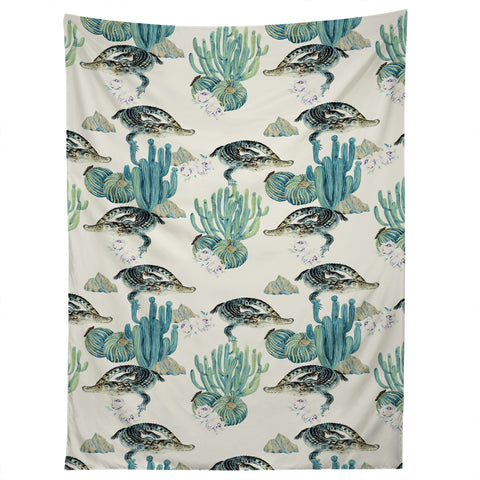 Marta Barragan Camarasa Crocodiles and cactus bloom Tapestry