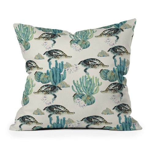 Marta Barragan Camarasa Crocodiles and cactus bloom Throw Pillow