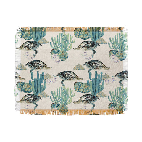 Marta Barragan Camarasa Crocodiles and cactus bloom Throw Blanket