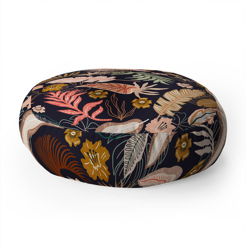 Marta Barragan Camarasa Dark abstract tropical jungle Floor Pillow Round