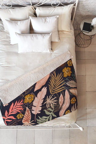 Marta Barragan Camarasa Dark abstract tropical jungle Fleece Throw Blanket