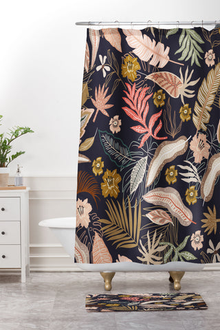 Marta Barragan Camarasa Dark abstract tropical jungle Shower Curtain And Mat