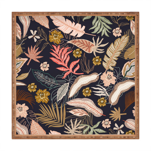 Marta Barragan Camarasa Dark abstract tropical jungle Square Tray