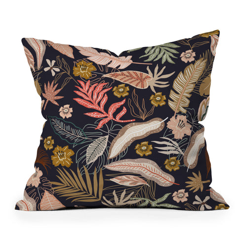 Marta Barragan Camarasa Dark abstract tropical jungle Throw Pillow