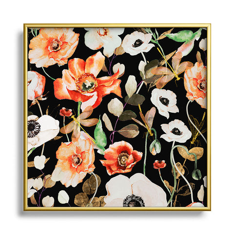 Marta Barragan Camarasa Dark flowery modern meadow Metal Square Framed Art Print