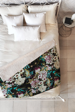 Marta Barragan Camarasa Dark wild floral 01 Fleece Throw Blanket