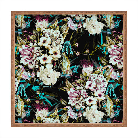 Marta Barragan Camarasa Dark wild floral 01 Square Tray