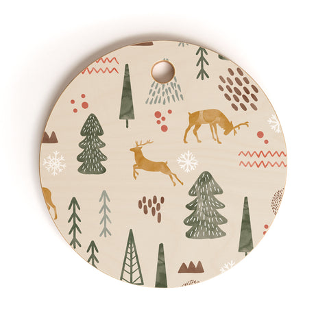 Marta Barragan Camarasa Deer Christmas forest Cutting Board Round