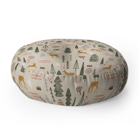 Marta Barragan Camarasa Deer Christmas forest Floor Pillow Round