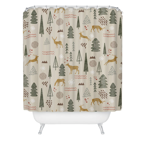 Marta Barragan Camarasa Deer Christmas forest Shower Curtain