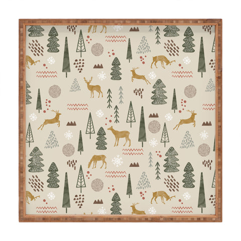 Marta Barragan Camarasa Deer Christmas forest Square Tray