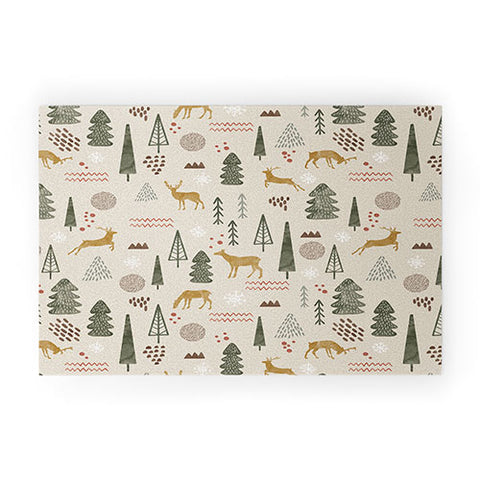 Marta Barragan Camarasa Deer Christmas forest Welcome Mat